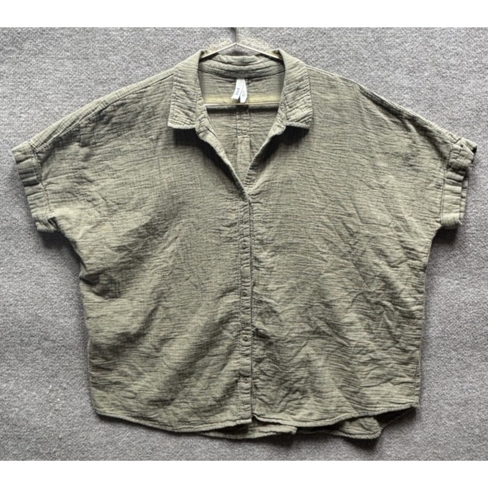 Pact Women's Coastal Double Gauze Oversized Shirt Medium/Large Muted Green Top